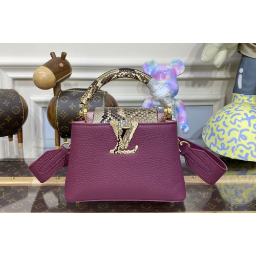 Louis Vuitton N82067 Capucines Mini Bag in Purple Taurillon leather and python leather