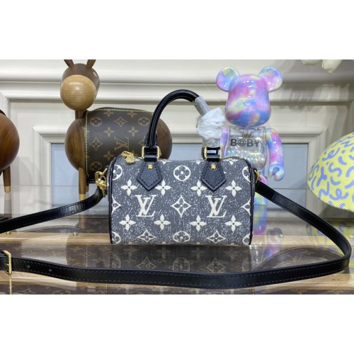 Louis Vuitton M82242 Nano Speedy Bag in Gray Monogram Jacquard Denim
