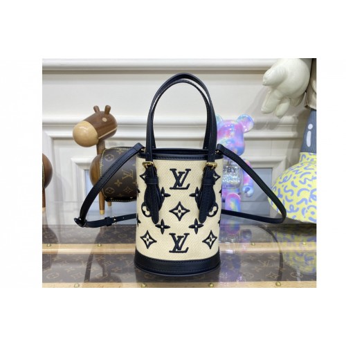 Louis Vuitton M82418 Nano Bucket Bag in Black Lotus cotton Louis Vuitton M82418 Nano Bucket Bag in Black Lotus cotton