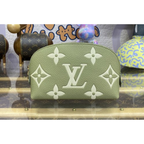 Louis Vuitton M82493 Pochette Cosmetique PM bag in Kaki Fango Cream Monogram Empreinte embossed leather Louis Vuitton M82493 Pochette Cosmetique PM bag in Kaki Fango Cream Monogram Empreinte embossed leather
