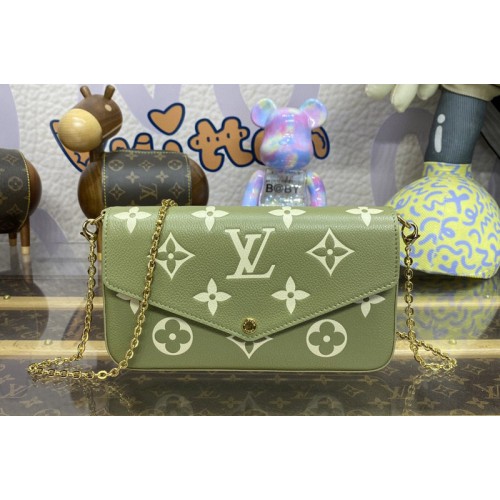 Louis Vuitton M82480 Felicie Pochette Bag in Khaki Cream Monogram Empreinte embossed cowhide leather