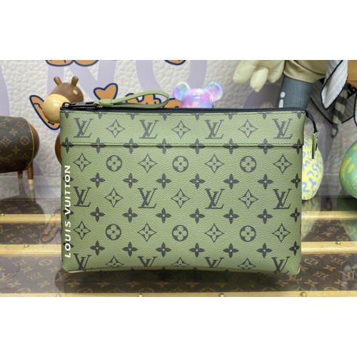 Louis Vuitton M82800 Pochette Voyage Souple Pouch in Khaki Green Vermillion Red Monogram coated canvas