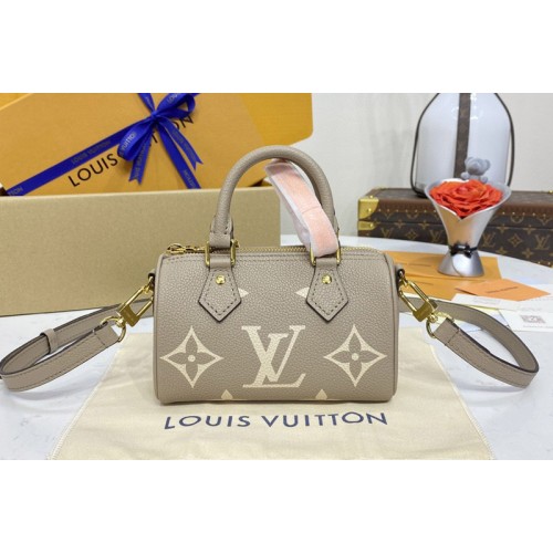 Louis Vuitton M82890 Nano Speedy Bag in Tourterelle Gray Cream Monogram Empreinte embossed supple grained cowhide leather Louis Vuitton M82890 Nano Speedy Bag in Tourterelle Gray Cream Monogram Empreinte embossed supple grained cowhide leather