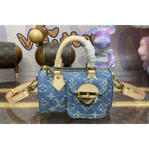 Louis Vuitton M82950 Speedy Nano handbag in Blue Monogram Denim Canvas