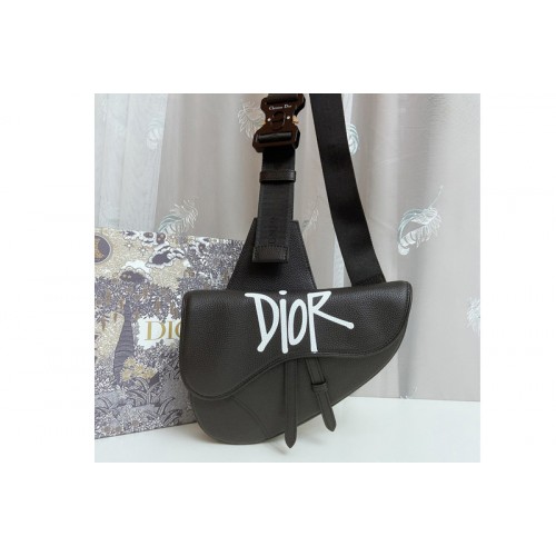 Christian Dior 1ADPO093 Dior Saddle bag in Black Calfskin Leather
