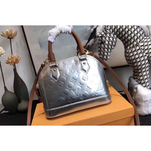 Louis Vuitton M91606 Alma BB Bag in Silver Monogram vernis