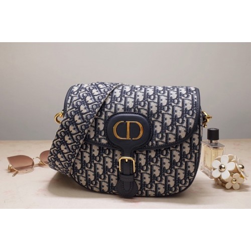 Christian Dior M9320 Large Dior Bobby Bag in Blue Dior Oblique Embroidered