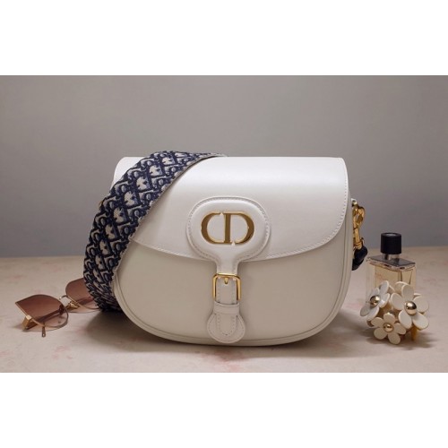Christian Dior M9320 Large Dior Bobby Bag in Latte Box Calfskin with Blue Dior Oblique Embroidered Strap Christian Dior M9320 Large Dior Bobby Bag in Latte Box Calfskin with Blue Dior Oblique Embroidered Strap