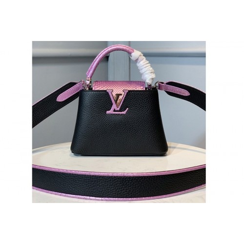 Louis Vuitton N97962 Capucines Mini handbag In Black Taurillon leather and python skin