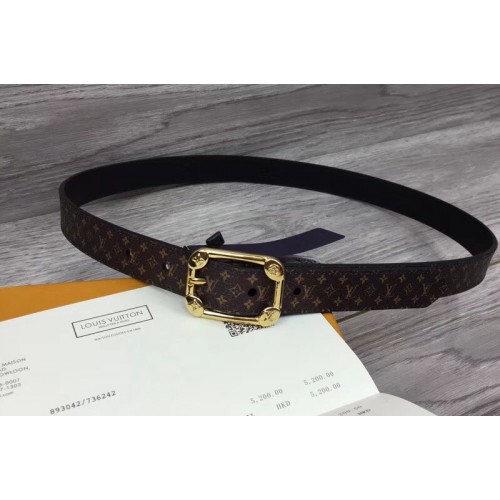 Louis Vuitton M9943U Malletier 25MM Womens Belt in Monogram Canvas With Gold Buckle Louis Vuitton M9943U Malletier 25MM Womens Belt in Monogram Canvas With Gold Buckle