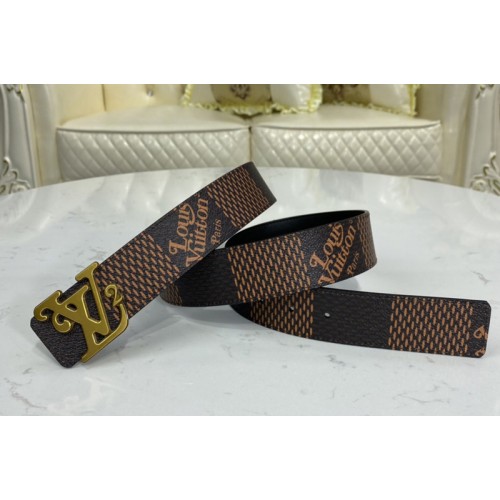 Louis Vuitton MP254V Squared 40mm reversible belt in Ebene Black With Gold Buckle Louis Vuitton MP254V Squared 40mm reversible belt in Ebene Black With Gold Buckle