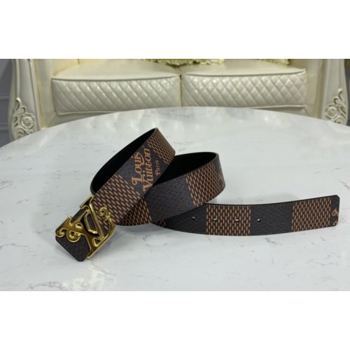 Louis Vuitton MP254V Squared 40mm reversible belt in Ebene Black With Gold Buckle