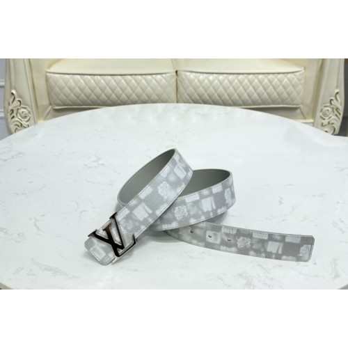 Louis Vuitton MP300V Initiales 40mm reversible belt in Silver Damier Salt canvas