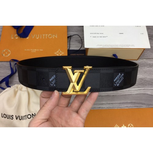 Louis Vuitton MP314T Initials 40mm reversible belt in Damier Graphite With Gold Buckle Louis Vuitton MP314T Initials 40mm reversible belt in Damier Graphite With Gold Buckle