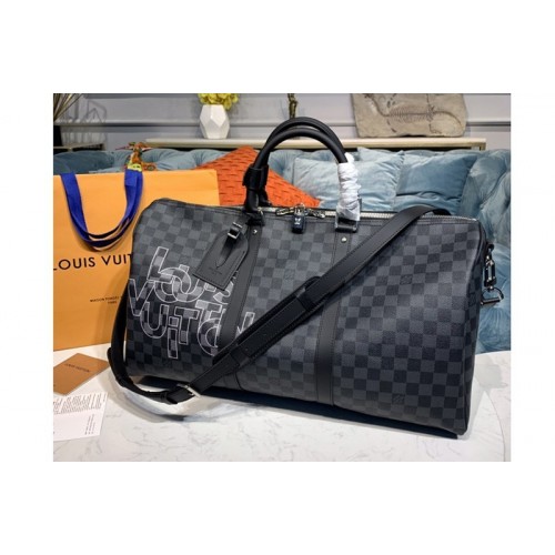 Louis Vuitton N40264 Keepall 50 Bandouliere soft travel bag in Damier Graphite canvas Louis Vuitton N40264 Keepall 50 Bandouliere soft travel bag in Damier Graphite canvas