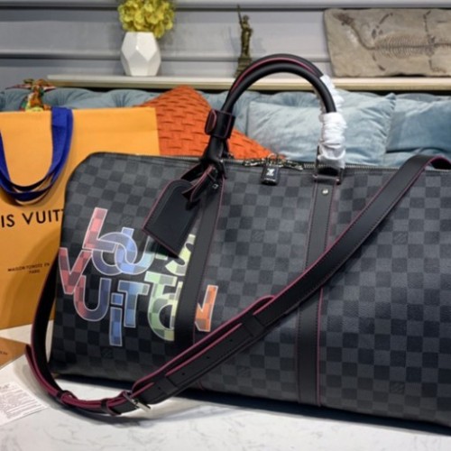 Louis Vuitton N40262 Keepall 50 Bandouliere soft travel bag in Damier Graphite canvas Louis Vuitton N40262 Keepall 50 Bandouliere soft travel bag in Damier Graphite canvas