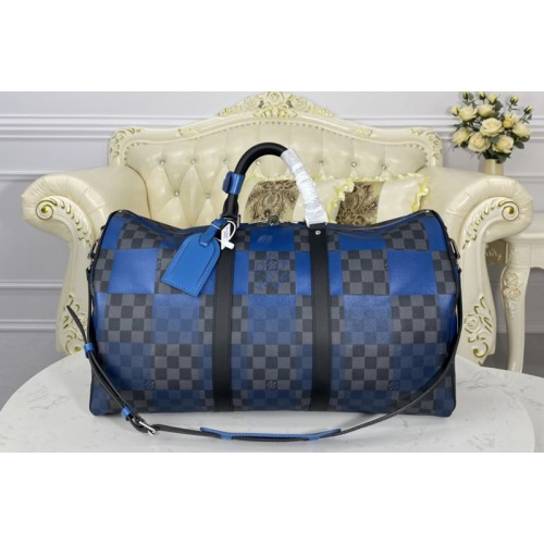 Louis Vuitton N40410 Keepall Bandouliere 50 Bag in Blue Damier Graphite Giant coated canvas Louis Vuitton N40410 Keepall Bandouliere 50 Bag in Blue Damier Graphite Giant coated canvas