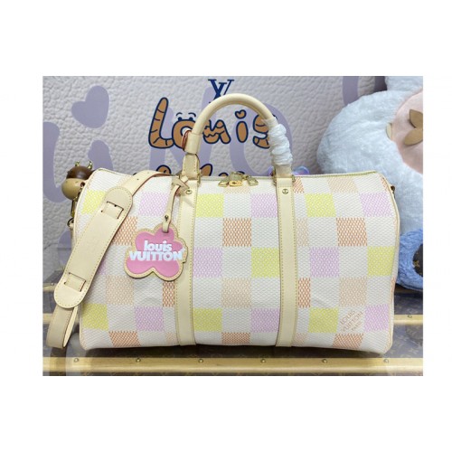 Louis Vuitton N40713 Keepall Bandouliere 45 bag in Peach Damierlicious coated canvas Louis Vuitton N40713 Keepall Bandouliere 45 bag in Peach Damierlicious coated canvas