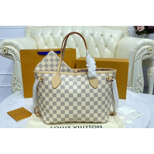 Louis Vuitton N41362 Neverfull PM tote Bag in Damier Azur coated canvas With Pink