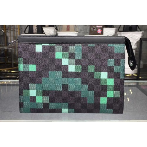 Louis Vuitton N41696 Pochette Voyage MM Bag in Damier Graphite Canvas With Green Louis Vuitton N41696 Pochette Voyage MM Bag in Damier Graphite Canvas With Green