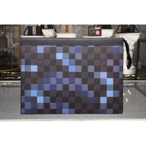 Louis Vuitton N41696 Pochette Voyage MM Bag in Damier Graphite Canvas With Blue Louis Vuitton N41696 Pochette Voyage MM Bag in Damier Graphite Canvas With Blue