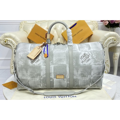 Louis Vuitton N50069 Keepall Bandoulière 50 Bag in Stone Gray Damier Salt canvas Louis Vuitton N50069 Keepall Bandoulière 50 Bag in Stone Gray Damier Salt canvas