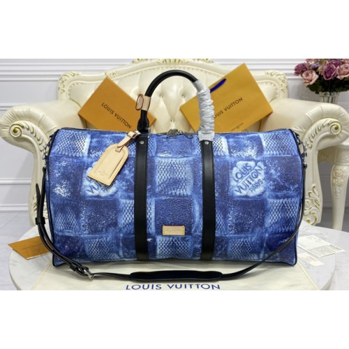 Louis Vuitton N50059 Keepall Bandoulière 50 Bag in Ocean Blue Damier Salt canvas Louis Vuitton N50059 Keepall Bandoulière 50 Bag in Ocean Blue Damier Salt canvas