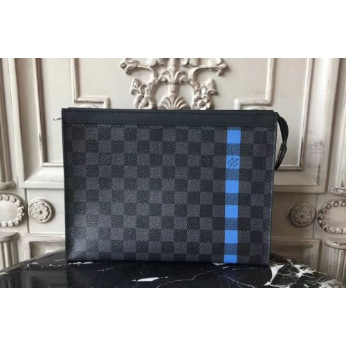 Louis Vuitton N64444 Pochette Voyage MM in Damier Graphite Canvas With Blue Louis Vuitton N64444 Pochette Voyage MM in Damier Graphite Canvas With Blue
