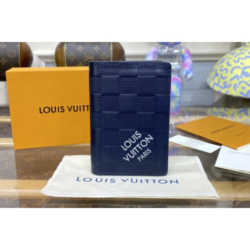 Louis Vuitton N60543 Pocket Organizer Wallet in Blue Damier Infini cowhide leather and Damier Graphite coated canvas Louis Vuitton N60543 Pocket Organizer Wallet in Blue Damier Infini cowhide leather and Damier Graphite coated canvas