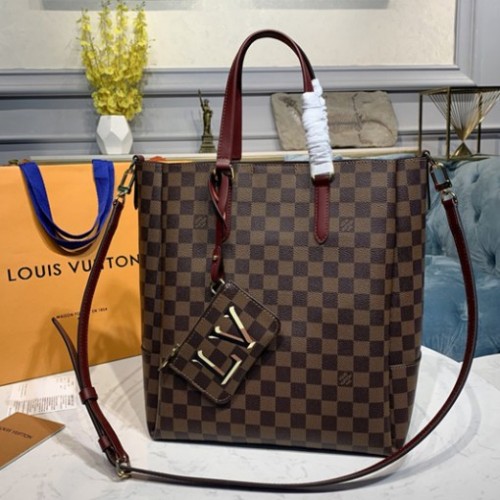 Louis Vuitton N60293 Belmont MM Bag in Damier Ebene canvas With Cherry Berry Leather