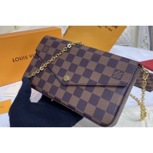 Louis Vuitton N63032 Pochette Felicie Chain Shoulder Bag in Damier Ebene Canvas