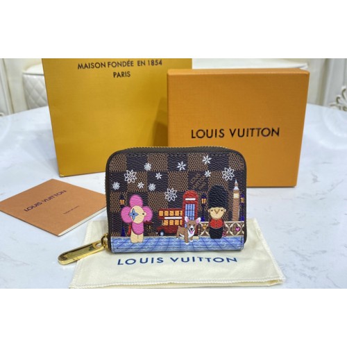 Louis Vuitton N60492 Zippy Coin Purse in Damier Ebène coated canvas With Red