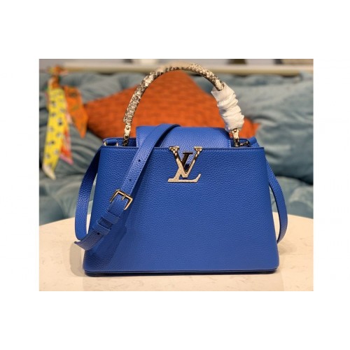 Louis Vuitton N93799 Capucines PM Bag in Blue Taurillon Leather