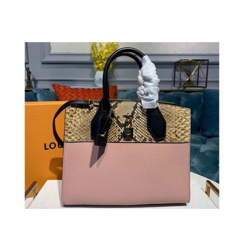 Louis Vuitton N95924 City Steamer MM handbags Pink Grained calfskin and python leather Louis Vuitton N95924 City Steamer MM handbags Pink Grained calfskin and python leather