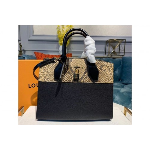 Louis Vuitton N95924 City Steamer MM handbags Black Grained calfskin and python leather Louis Vuitton N95924 City Steamer MM handbags Black Grained calfskin and python leather