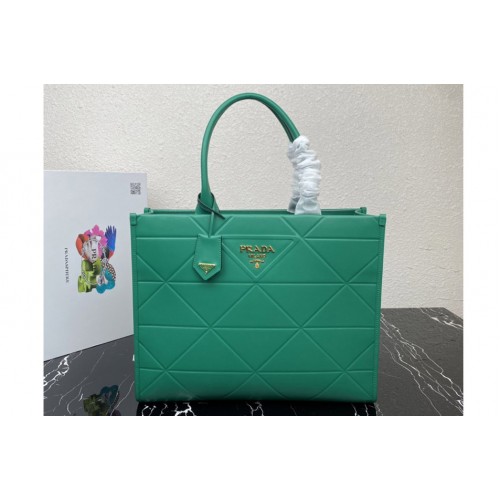 Prada 1BA377 Large leather Prada Symbole bag with topstitching in Green Leather