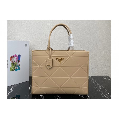 Prada 1BA377 Large leather Prada Symbole bag with topstitching in Beige Leather