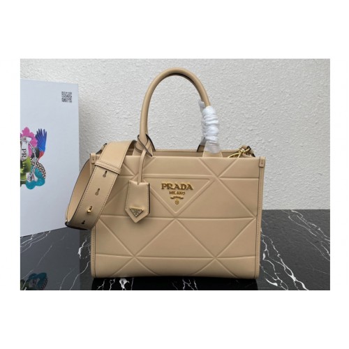 Prada 1BA379 Small leather Prada Symbole bag with topstitching in Beige Leather