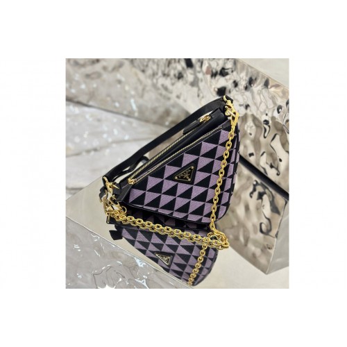 Prada 1BC176 Prada Symbole leather and fabric mini bag in Black Purple Fabric leather