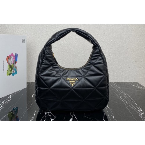 Prada 1BC183 Large topstitched nappa-leather bag in Black Leather