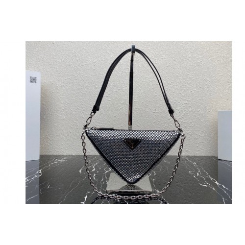 Prada 1BC190 Prada Triangle satin mini-bag with crystals in Silver Prada 1BC190 Prada Triangle satin mini-bag with crystals in Silver