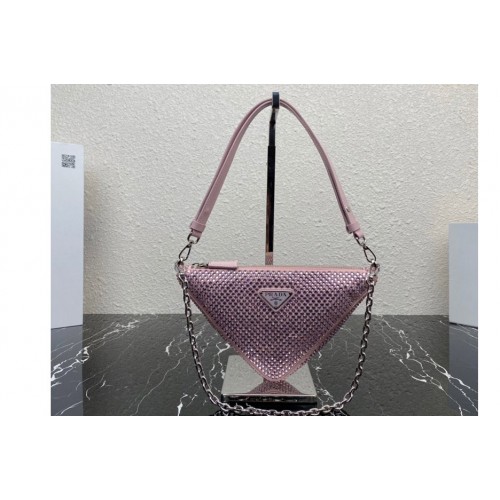 Prada 1BC190 Prada Triangle satin mini-bag with crystals in Pink Prada 1BC190 Prada Triangle satin mini-bag with crystals in Pink