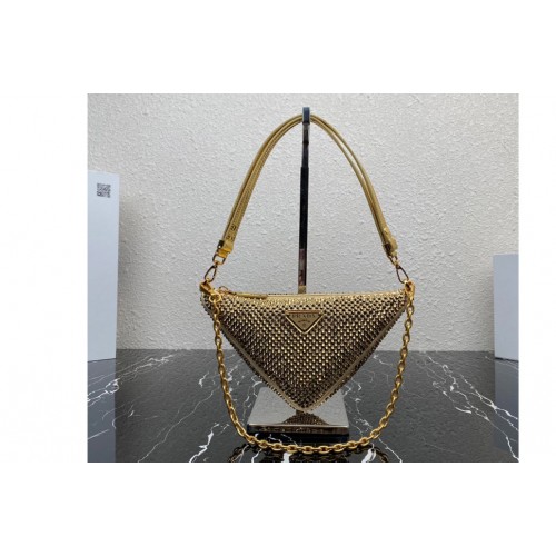 Prada 1BC190 Prada Triangle satin mini-bag with crystals in Gold Prada 1BC190 Prada Triangle satin mini-bag with crystals in Gold
