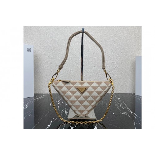 Prada 1BC543 Embroidered jacquard fabric mini-bag in White Beige Fabric leather Prada 1BC543 Embroidered jacquard fabric mini-bag in White Beige Fabric leather