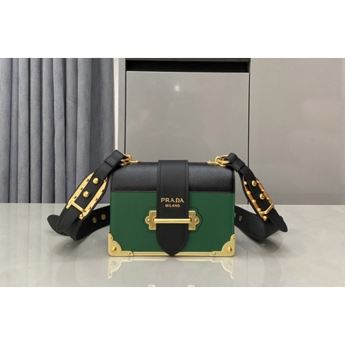 Prada 1BD045 Prada Cahier leather bag in Green Black Leather Prada 1BD045 Prada Cahier leather bag in Green Black Leather