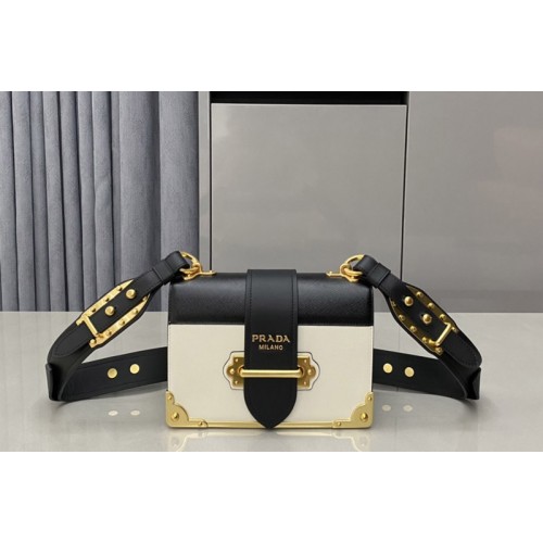 Prada 1BD045 Prada Cahier leather bag in Black White Leather