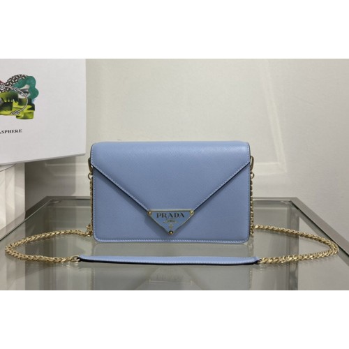 Prada 1BD318 Saffiano leather shoulder bag in Blue Leather