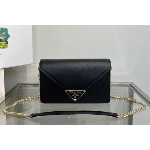 Prada 1BD318 Saffiano leather shoulder bag in Black Leather