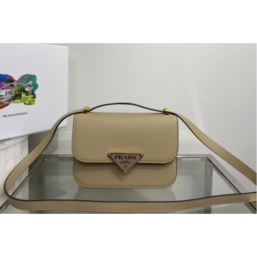 Prada 1BD320 Prada Emblème Saffiano shoulder bag in Beige Leather