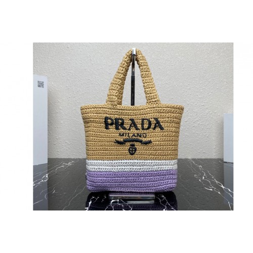Prada 1BG422 Small crochet tote bag in Natural Purple Straw wicker Prada 1BG422 Small crochet tote bag in Natural Purple Straw wicker